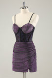 Dark Purple Spaghetti Straps Corset Bodycon Short Prom Dress