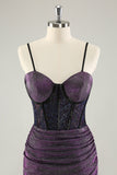 Dark Purple Spaghetti Straps Corset Bodycon Short Prom Dress