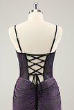 Dark Purple Spaghetti Straps Corset Bodycon Short Prom Dress