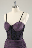 Dark Purple Spaghetti Straps Corset Bodycon Short Prom Dress