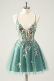 Grey Green A Line Glitter Sequins Prom Dress with Criss Cross Back