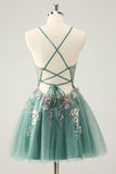 Grey Green A Line Glitter Sequins Prom Dress with Criss Cross Back