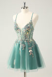 Grey Green A Line Glitter Sequins Prom Dress with Criss Cross Back