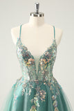 Grey Green A Line Glitter Sequins Prom Dress with Criss Cross Back