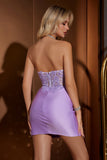 Lilac Corset Short Bodycon Prom Dress with Embroidery