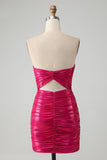 Chic Fuchsia Strapless Keyhole Pleated Tight Prom Dress