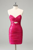 Fuchsia Bodycon Sweetheart Keyhole Short Prom Dress