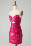 Chic Fuchsia Strapless Keyhole Pleated Tight Prom Dress