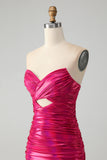 Chic Fuchsia Strapless Keyhole Pleated Tight Prom Dress