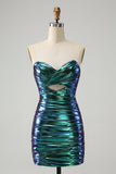 Sparkly Teal Blue Bodycon Sweetheart Ruched Short Prom Dress