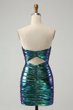 Sparkly Teal Blue Bodycon Sweetheart Ruched Short Prom Dress