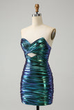 Sparkly Teal Blue Bodycon Sweetheart Ruched Short Prom Dress