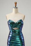 Sparkly Teal Blue Bodycon Sweetheart Ruched Short Prom Dress