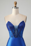 Sparkly Royal Blue Tight Strapless Short Prom Dress with Beading