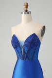 Sparkly Royal Blue Tight Strapless Short Prom Dress with Beading