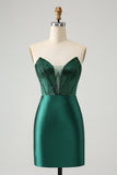 Dark Green Bodycon Strapless Corset Short Prom Dress