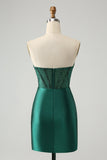 Dark Green Bodycon Strapless Corset Short Prom Dress