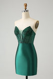 Dark Green Bodycon Strapless Corset Short Prom Dress