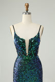 Sparkly Dark Green Spaghetti Straps Tight Short Prom Dress with Sequins