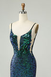 Sparkly Dark Green Spaghetti Straps Tight Short Prom Dress with Sequins