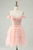 Blush A Line Off The Shoulder Corset Short Tulle Prom Dress