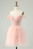 Blush A Line Off The Shoulder Corset Short Tulle Prom Dress