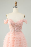 Blush A Line Off The Shoulder Corset Short Tulle Prom Dress