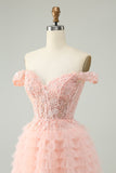 Blush A Line Off The Shoulder Corset Short Tulle Prom Dress