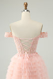 Blush A Line Off The Shoulder Corset Short Tulle Prom Dress