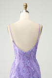 Sparkly Purple Spaghetti Straps Tight Short Prom Dress with Sequins