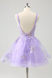 Cute Lilac A-Line Corset Embroidered Tulle Prom Dress with Sequins