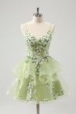 Cute Light Green A-Line Applique Tulle Prom Dress with Ruffles