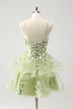 Cute Light Green A-Line Applique Tulle Prom Dress with Ruffles