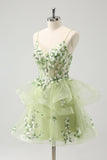 Cute Light Green A-Line Applique Tulle Prom Dress with Ruffles