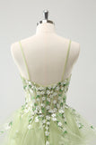 Cute Light Green A-Line Applique Tulle Prom Dress with Ruffles