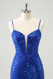 Sparkly Royal Blue Corset Bodycon Mini Prom Dress with Sequins