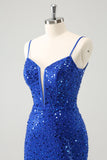 Sparkly Royal Blue Corset Bodycon Mini Prom Dress with Sequins