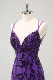 Sparkly Purple Spaghetti Straps Tight Short Prom Dress with Appliques