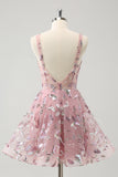 Blush A-Line Spaghetti Straps Short Corset Prom Dress with Beading