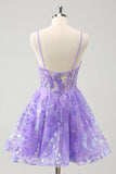 Sparkly Lilac A-Line Spaghetti Straps Sequins Corset Prom Dress