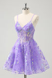 Sparkly Lilac A-Line Spaghetti Straps Sequins Corset Prom Dress