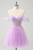 A Line Lilac Off the Shoulder Sequined Prom Dress