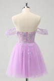 A Line Lilac Off the Shoulder Sequined Prom Dress