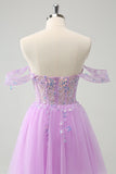 A Line Lilac Off the Shoulder Sequined Prom Dress