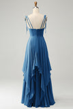 Ink Blue A-Line Corset Chiffon Ruffled Bridesmaid Dress