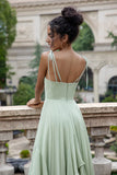Matcha Corset A-Line Chiffon Bridesmaid Dress with Lace Up