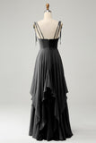 Matcha A-Line Spaghetti Straps Chiffon Bridesmaid Dress with Ruffles