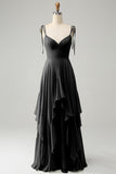 Matcha A-Line Spaghetti Straps Chiffon Bridesmaid Dress with Ruffles