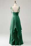 Matcha A-Line Spaghetti Straps Chiffon Bridesmaid Dress with Ruffles