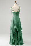 Matcha A-Line Spaghetti Straps Chiffon Bridesmaid Dress with Ruffles